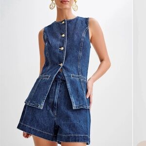 Meshki Abel Denim Button Up Top - Dark Blue - Size Small